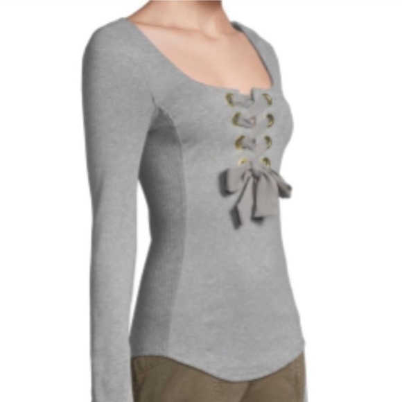 FREE PEOPLE KNIT LONG SLEEVE TOP LACE UP FRONT M - Picture 5 of 15